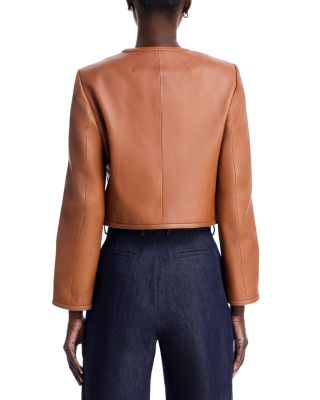 Collarless Crop Leather Jacket