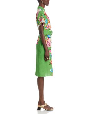 Placed Floral Button Down Midi Dress