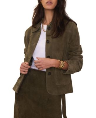  Women's Suede Jacket with Classic Collar & Button-Front Pockets