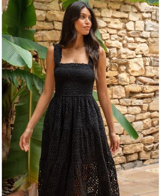  Kristen Sleeveless Smocked Eyelet Midi Dress
