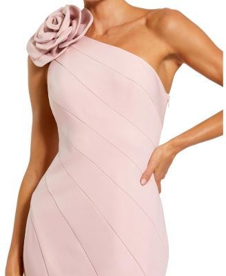  Crepe One Shoulder Mermaid Gown with 3D Flower