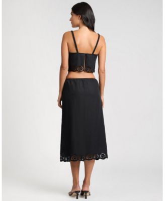  Air Linen Scallop Midi Skirt