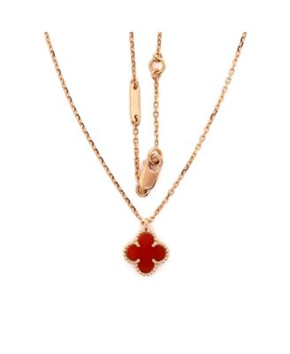  Sweet Alhambra Pendant Necklace 18K Rose Gold and Carnelian, 15.75"