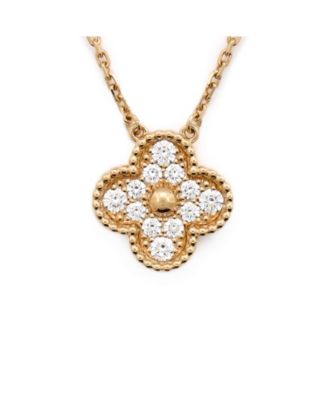  Vintage Alhambra Pendant Necklace 18K Gold and Diamonds, 16.25"