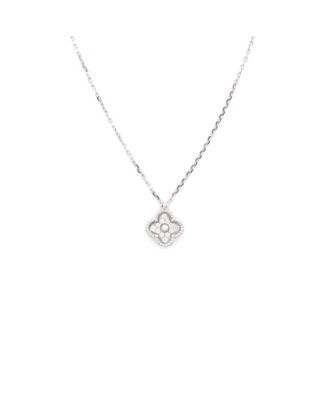  Sweet Alhambra Pendant Necklace 18K White Gold with Diamonds, 15.5"