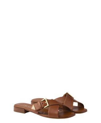  Women's Leather Crisscross Slides With Buckle