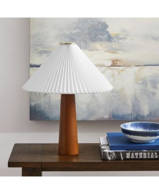 Jessica Wooden Base Table Lamp With Pleated Fabric Shade
