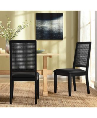Arlo Faux Leather Upholstered Faux Rattan and Wood Dining Side Chairs, Set of 2
