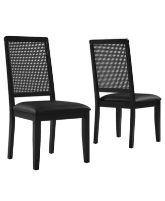 Arlo Faux Leather Upholstered Faux Rattan and Wood Dining Side Chairs, Set of 2