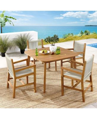  Vienna Outdoor Patio Teak and Rope Dining Set with Armchairs, Set of 5