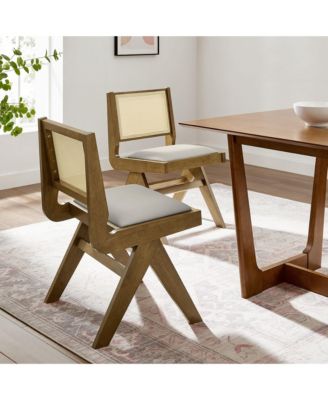  Thera Leather and Cane Dining Side Chairs, Set of 2