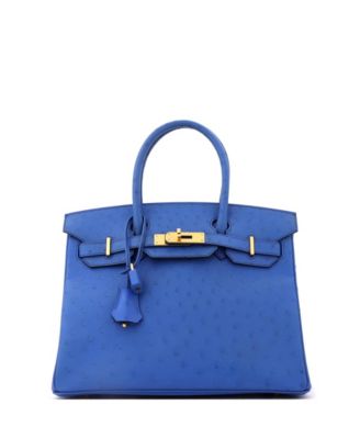 Birkin 30 Handbag Blue Ostrich with Gold Hardware