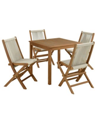 Vienna Outdoor Patio Teak Wood Dining Set with Rope Folding Chairs, Set of 5