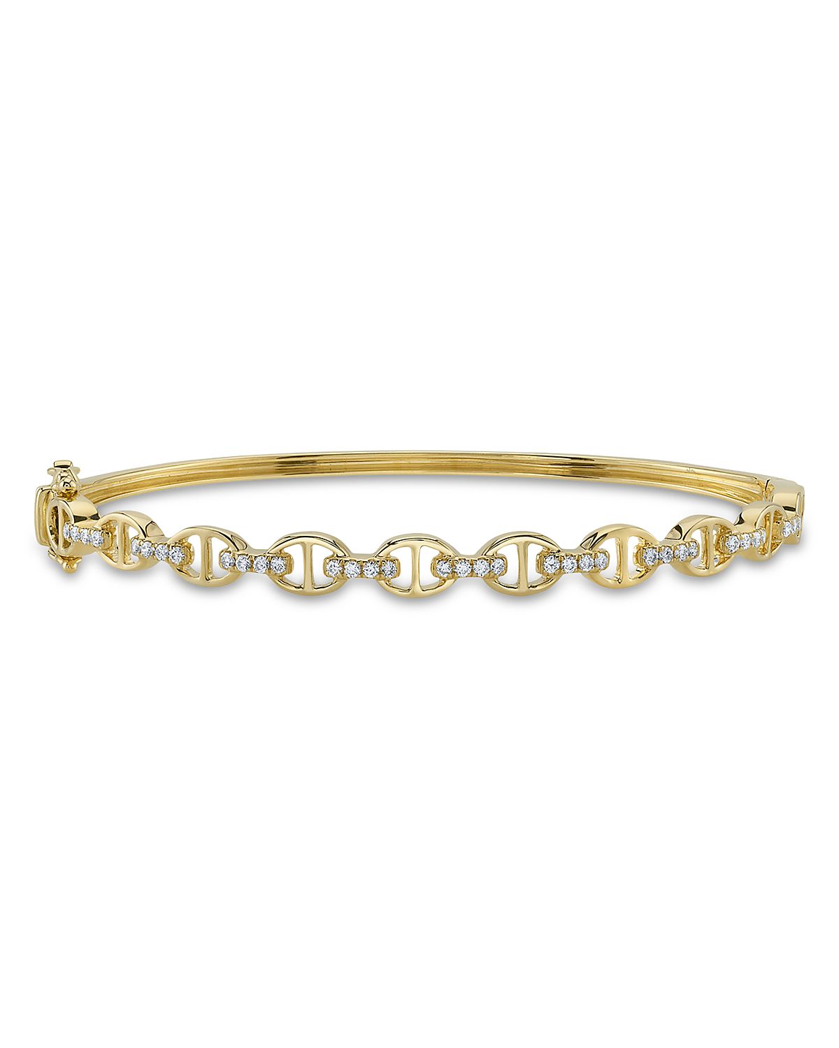 Shy Creation 14K Yellow Gold Diamond Mariner Link Bangle Bracelet