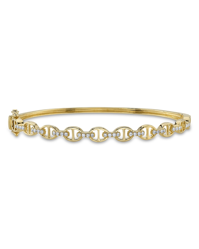 Shy Creation 14K Yellow Gold Diamond Mariner Link Bangle Bracelet