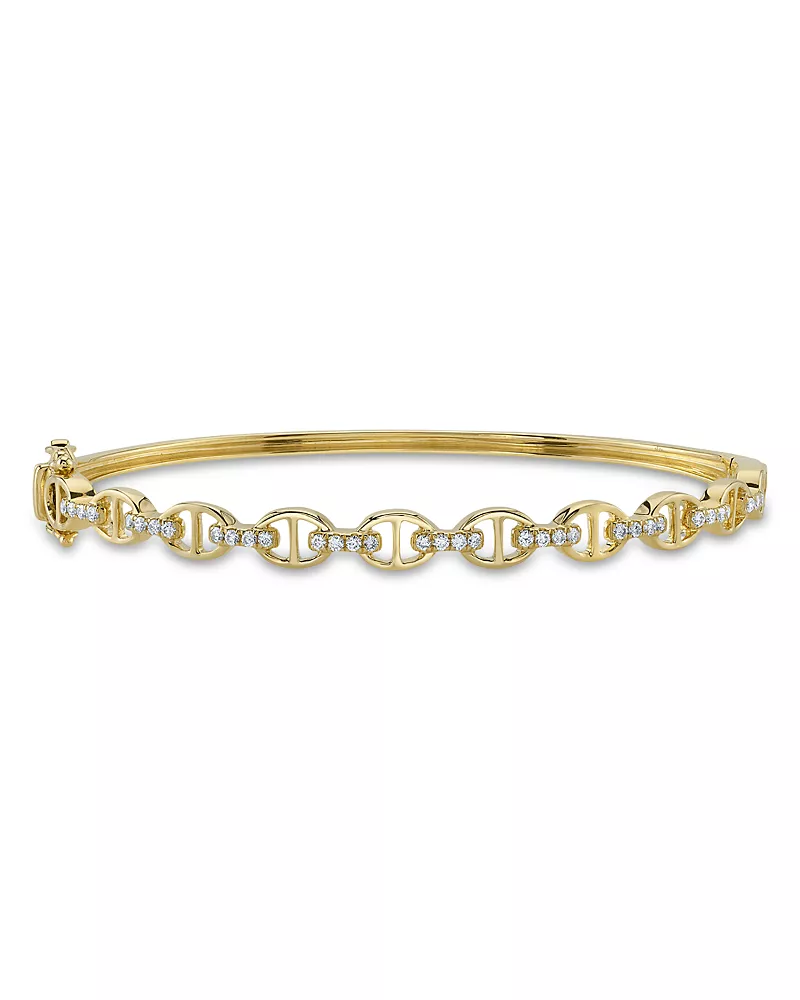 Shy Creation 14K Yellow Gold Diamond Mariner Link Bangle Bracelet