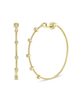 14K Yellow Gold Diamond Bezel Ridge Hoop Earrings