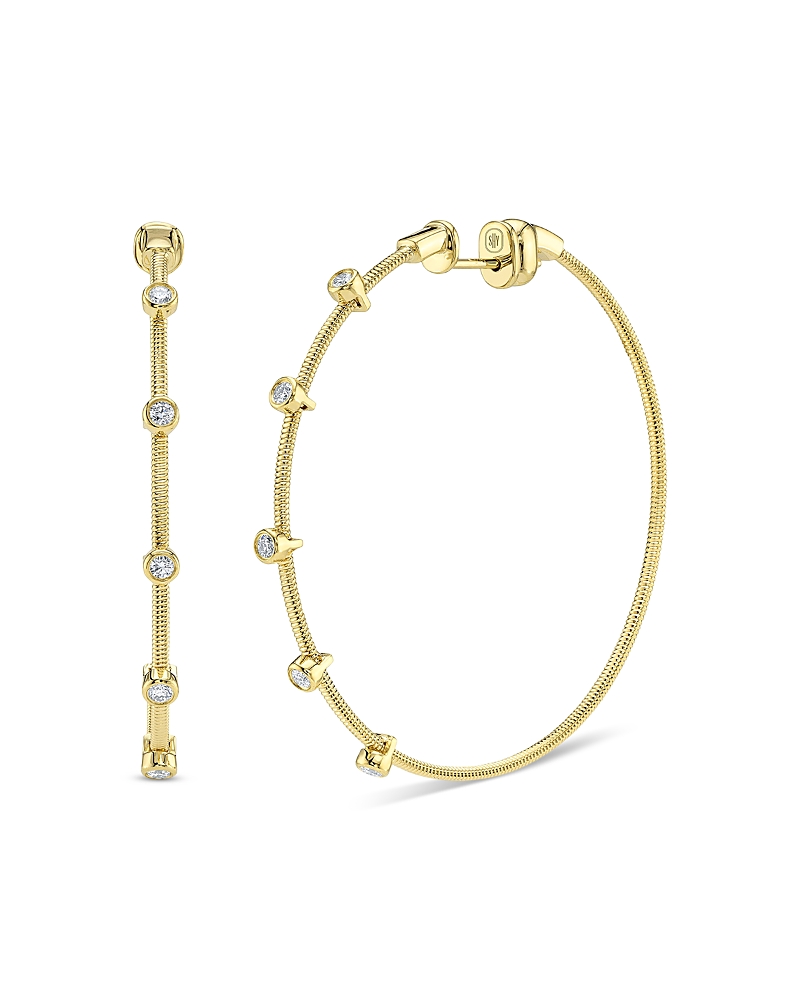 Shy Creation 14K Yellow Gold Diamond Bezel Ridge Hoop Earrings