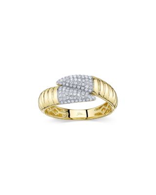 14K Yellow Gold Diamond Pav&eacute; Ridge Texture Bypass Ring