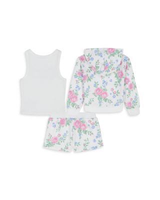 Girls' French Terry Zip Hoodie, Tank Top & Shorts Set - Little Kid