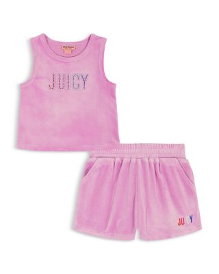  Girls' Velour 2 Piece Rhinestones Short Set - Little Kid 