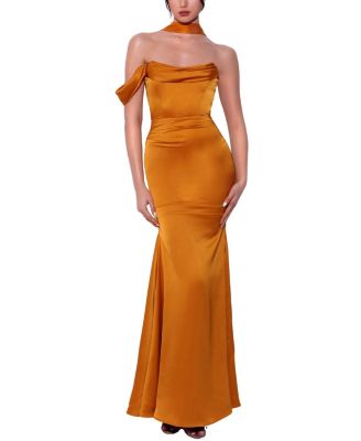  Ivona Lace Up Back Halter Neck Satin Gown