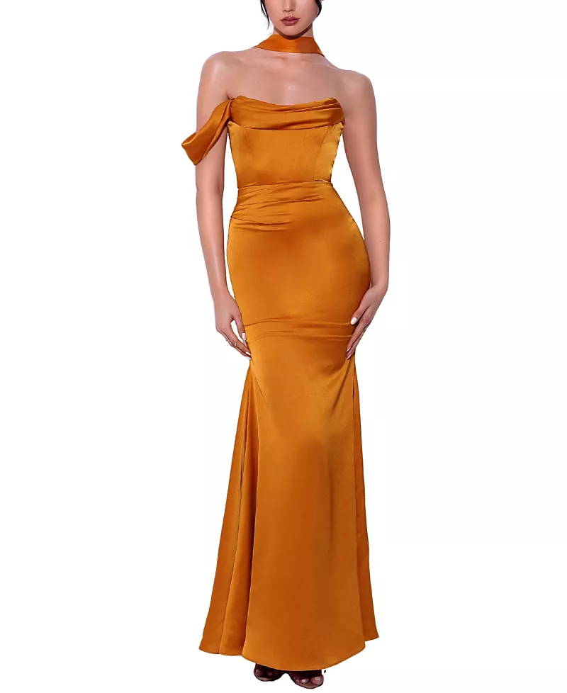 Miss Circle Ivona Lace Up Back Halter Neck Satin Gown
