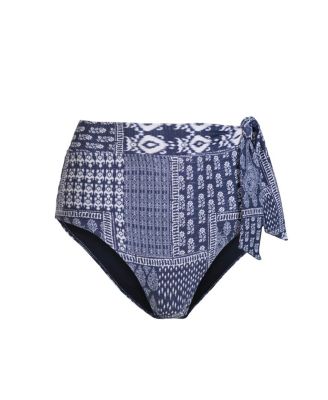 Side Tie High Waist Print Bikini Bottom with Full Coverage