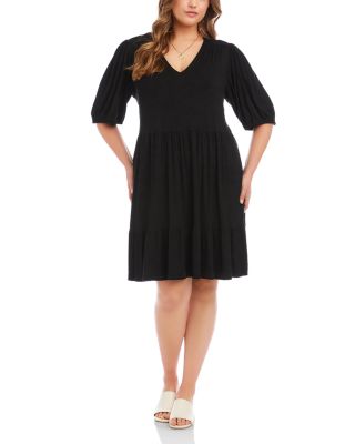 Plus Size Puff Sleeve Tiered Dress