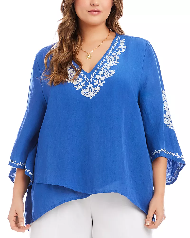 Karen Kane Plus Size Embroidered Asymmetrical Top