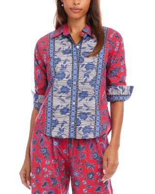 Ruched Sleeve Border Print Shirt