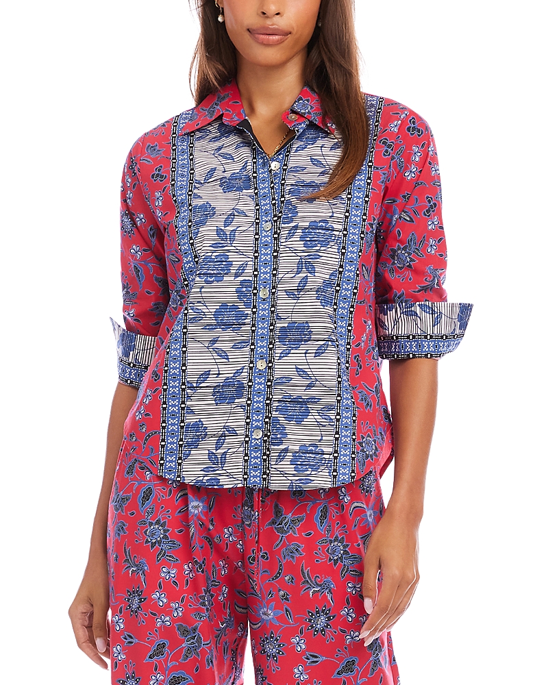 Karen Kane Ruched Sleeve Border Print Shirt