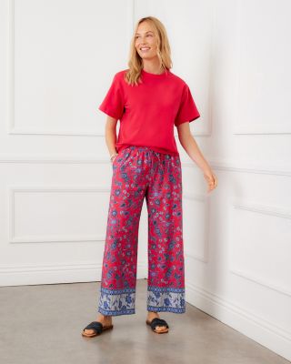 Drawstring Border Print Cropped Pants