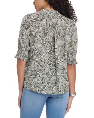 Floral Print Pleated Peasant Top