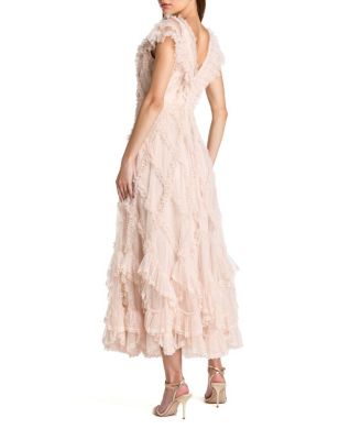  Petite Micro Ruffle Cap Sleeve A-Line Midi Dress