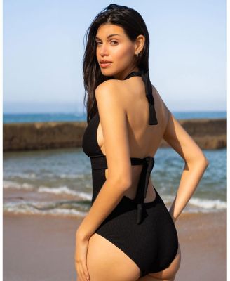  Gabrielle Ring Halter Textured One-Piece Swimsuit