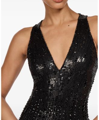 Black Flower Sequined V-Neck Maxi Dress