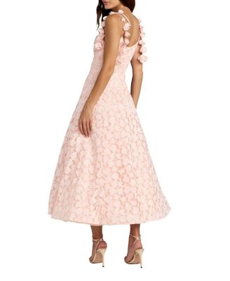 Floral Net Tie Strap Scoop Neck A Line Midi Dress