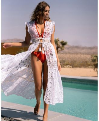  Lauren Lace-Trim Eyelet Cover-up Dress