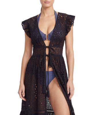  Lauren Lace-Trim Eyelet Cover-up Dress