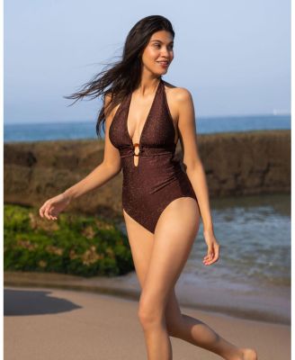  Gabrielle Ring Halter One-Piece Swimsuit in Metallic