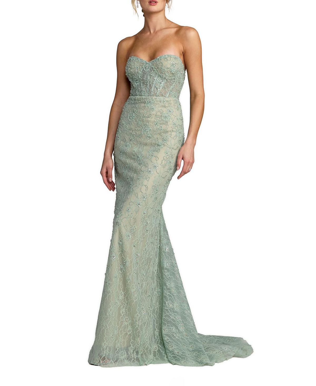 Mac Duggal Beaded Satin Rose Cape Strapless Bustier Gown