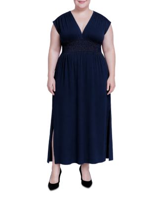 Plus Size Deep V-Neck Side Slit Maxi Dress