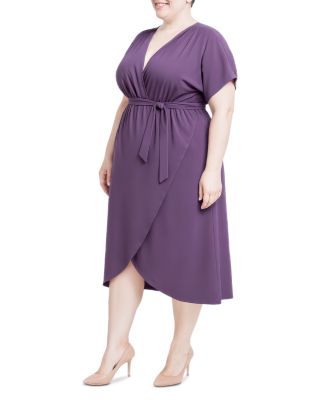 Plus Size Flowy Tie Front Midi Flutter Sleeve Dress