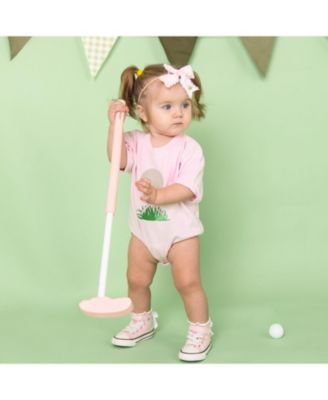 Girls' Golf Tee Bow Patch Short Sleeve Romper - Baby