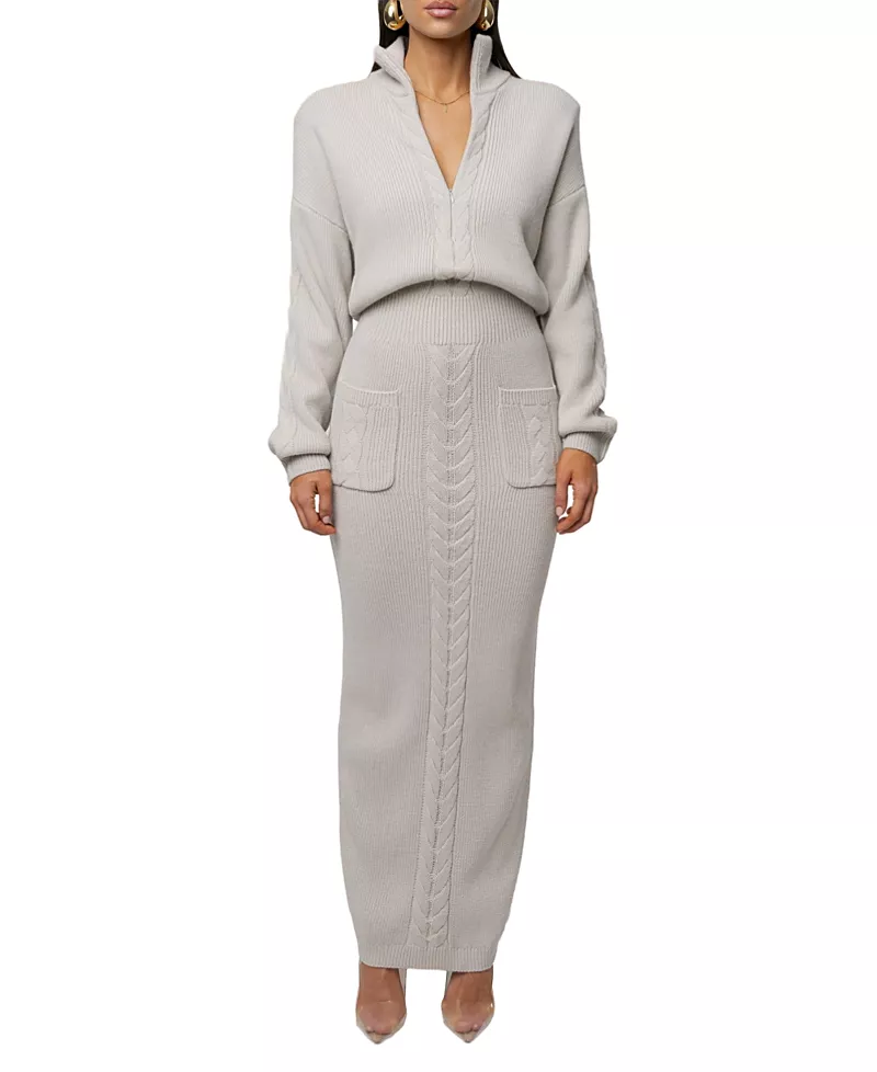 Jluxlabel Stone Cozy Intentions Ribbed Dress