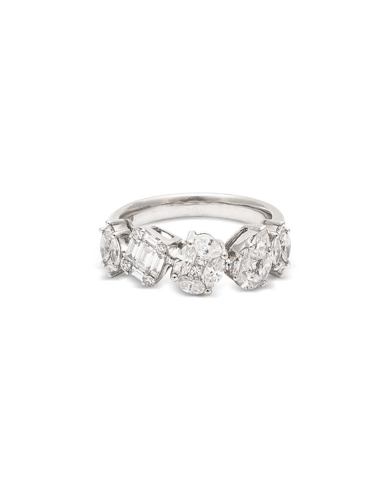 Zydo 18K White Gold Mosaic Diamond Mixed Cut Half Eternity Band