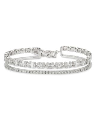 18K White Gold Diamond Two Row Bangle Bracelet, 2.18 tcw