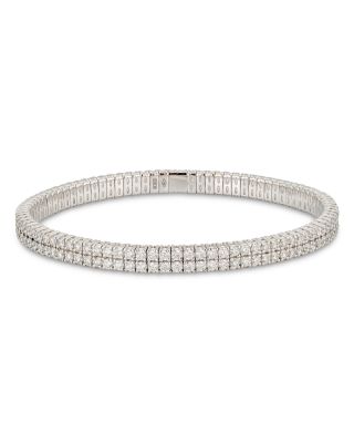 18K White Gold Diamond Two Row Stretch Bracelet, 3.77 tcw