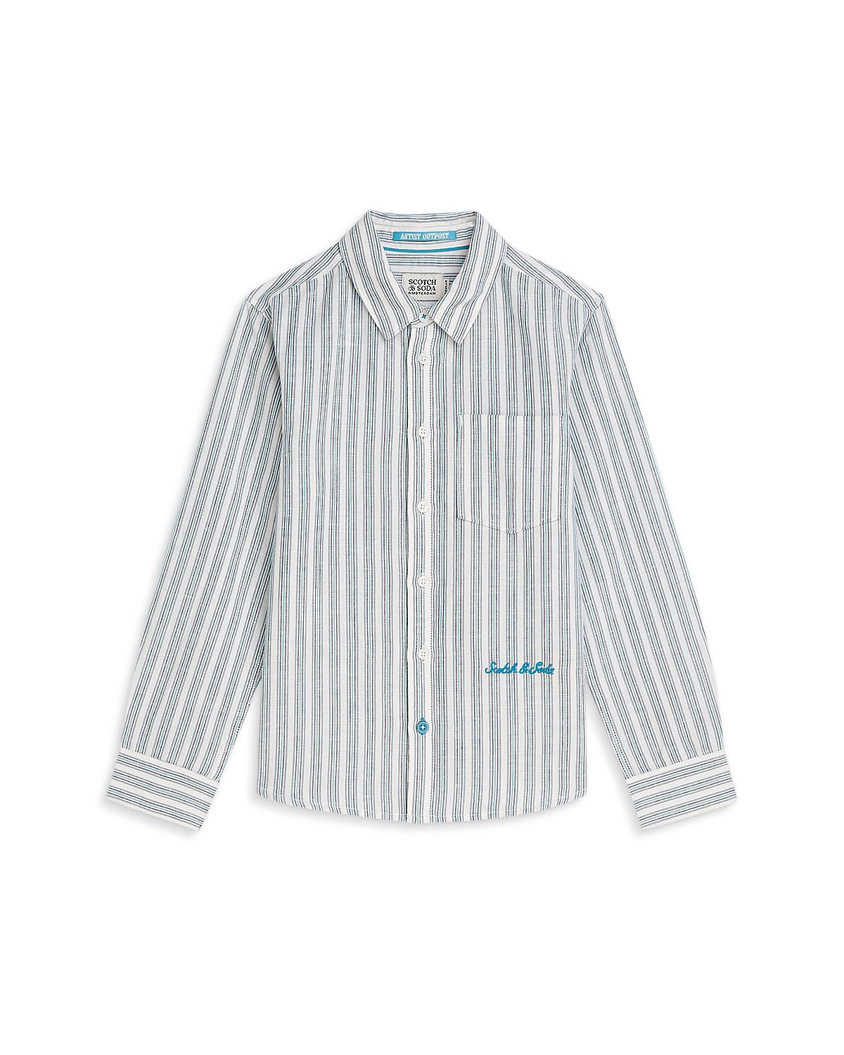 Scotch & Soda Boys' Yarn Dyed Striped Linen & Cotton Shirt - Big Kid